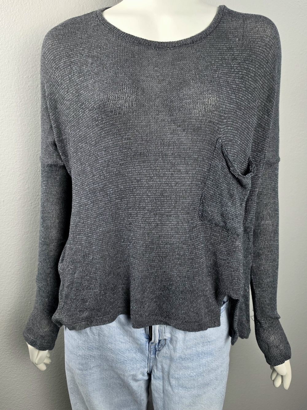 Abercrombie & Fitch Gray Scoop Neck Lightweight Pocket Sweater